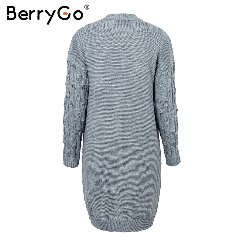 Женский вязаный кардиган кимоно BerryGo повседневный длинный свитер Свободный на
