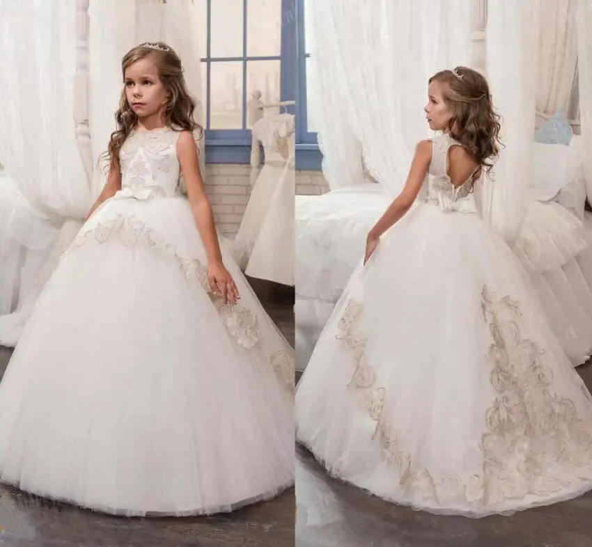 Новые белые платья с цветами для девочек первого причастия бальное платье наряды