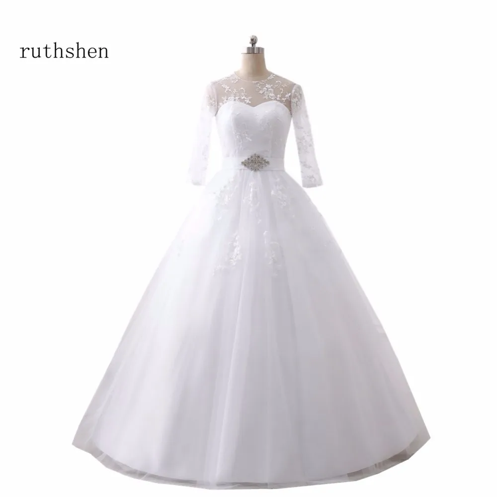 Ruthshen бальное платье Свадебные платья дешевые 3/4 рукава Кружева Тюль Vestidos De Novia винтажные белые цвета слоновой кости платья невесты