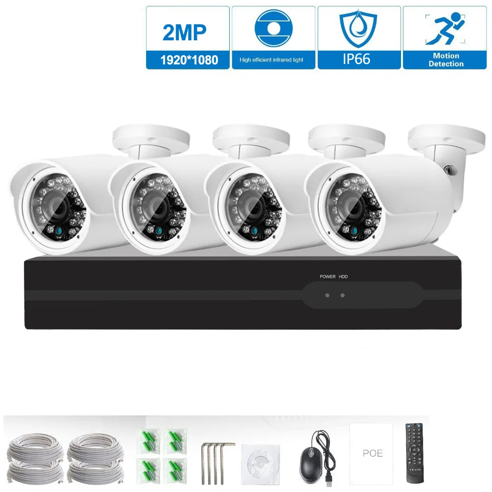 HD 1080P POE 2.0MP IP Сетевая камера видеонаблюдения Система 4CH/6CH/8CH HDMI NVR оповещения по