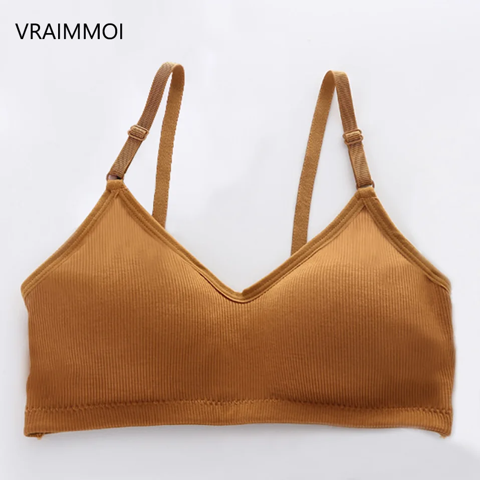 VRAIMMOI, новинка, нижнее белье для девочек-подростков, сексуальный бюстгальтер без косточек, бюстгальтер пуш-ап, женское нижнее белье, бесшовное белье - Цвет: BROWN