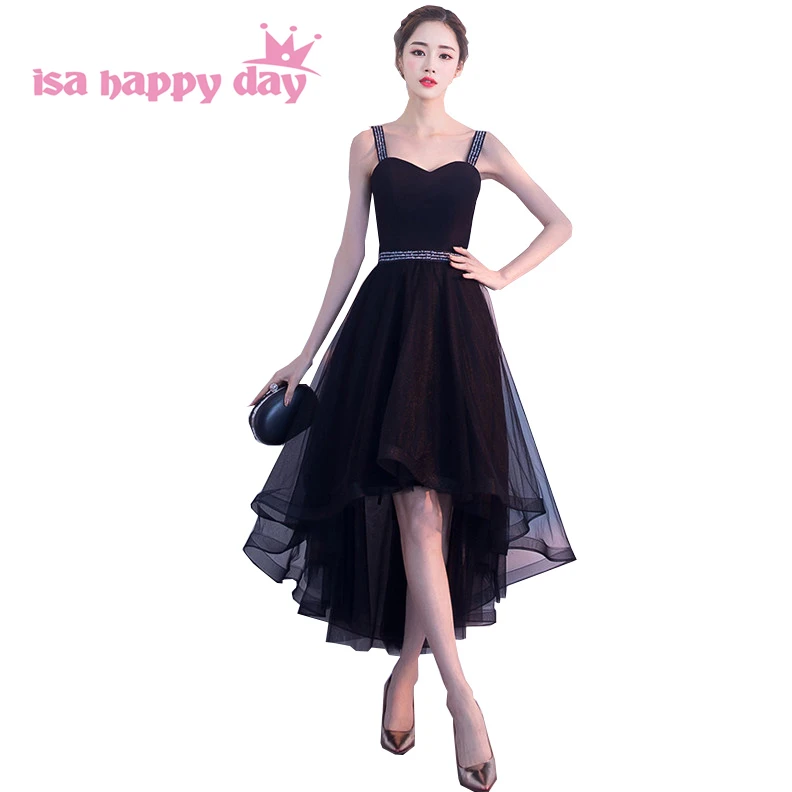 

short black sexy birthday fancy prom dress formal ball dresses beaded neck new fashion 2020 high low gowns under 100 H4221