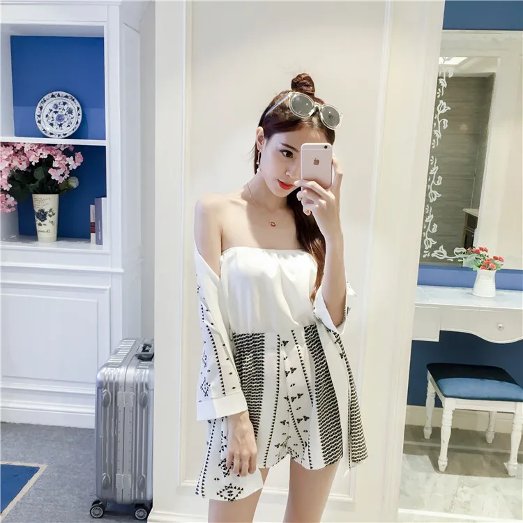 Женский шифоновый комбинезон с коротким рукавом модный кардиган принтом + без