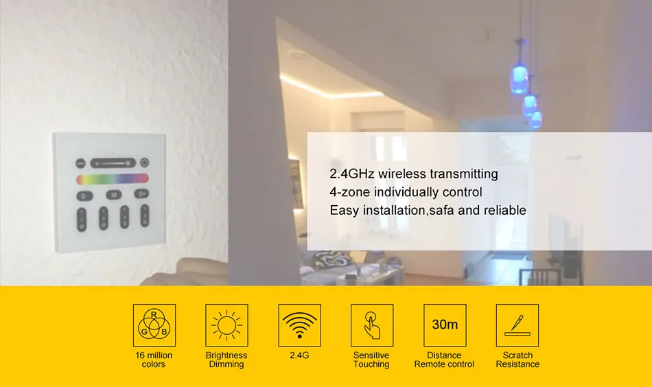 2 4G Mi светильник светодиодный контроллер RGBW Беспроводной RF сенсорный пульт 4 зоны