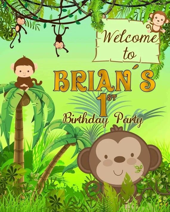 

custom Monkey Zoo Jungle Safari Palm Tree Grass Birthday photography backgrounds Computer print party backdrops