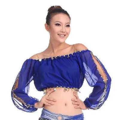 Royal Blue Женские сексуальные аксессуары для танца живота, с блестками, с открытыми плечами, костюмы для танца живота, юбка, топ для танцев, бюстгальтер - Цвет: Royal Blue