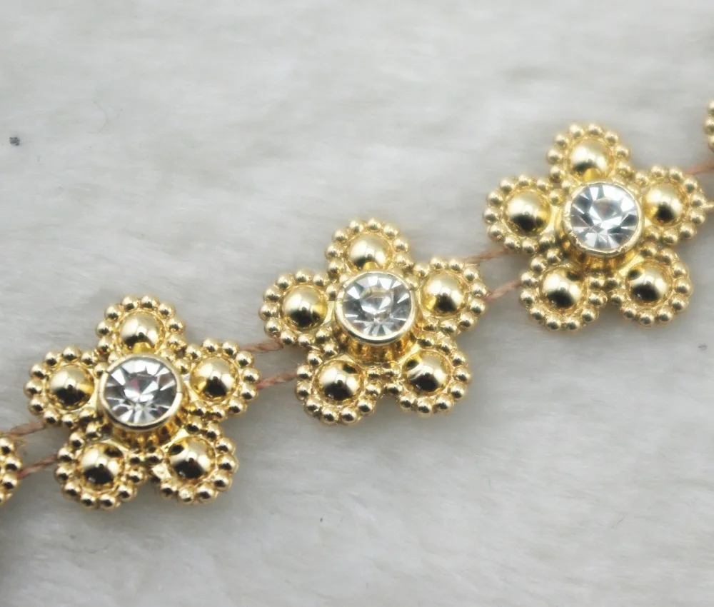 10 ярдов 14 мм золотой жемчуг цветок цепь планки швейный костюм с аппликацией