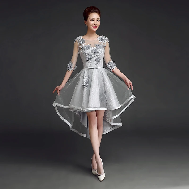 Sequins Homecoming Cheap Graduation Dresses Gray Elegant Women Bandage Special Occasion Mesh Dress High Low Abendkleider