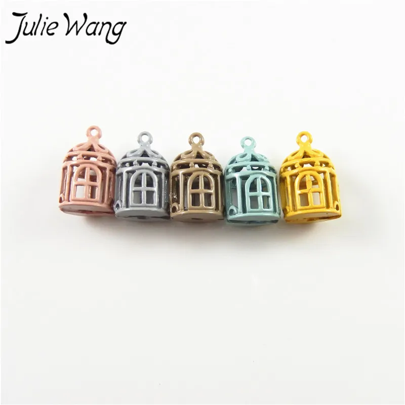 Mixed Julie Wang 5 шт. цветная круглая птичья клетка Форма цинковый подвески из сплавов ручной работы женские ювелирные изделия Twinket браслет фурнитура 12*20 мм - Окраска металла: Mixed