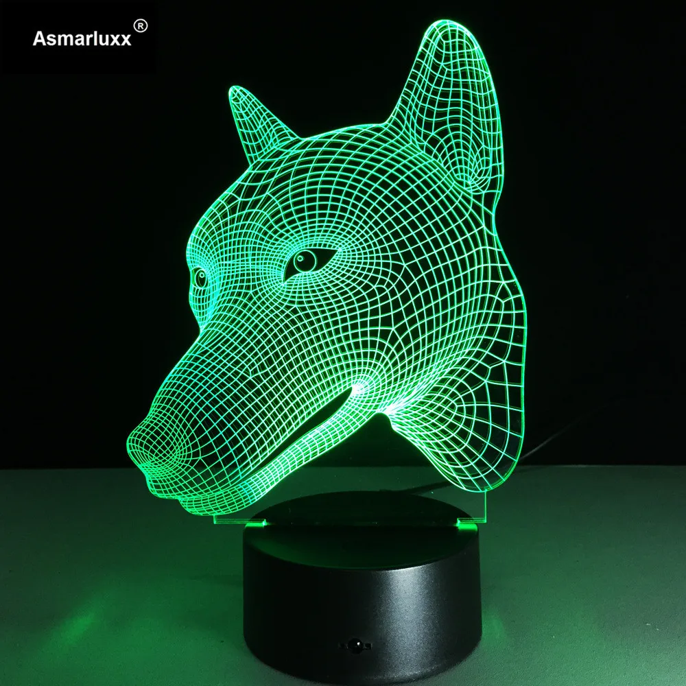 3D собака Форма лампа 7 Красочные визуальный сенсорный стол светильник