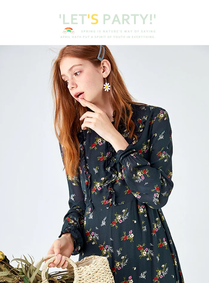 Женское платье SEMIR, Осеннее, новое, милое, Ретро стиль, с деревянными ушками, цветочное, приталенное, с длинным рукавом, феи, модное, сексуальное, вечерние