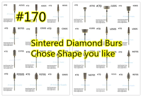 10pcs #170  Sintered diamond burs 2.35mm shank Please remark the number when you order