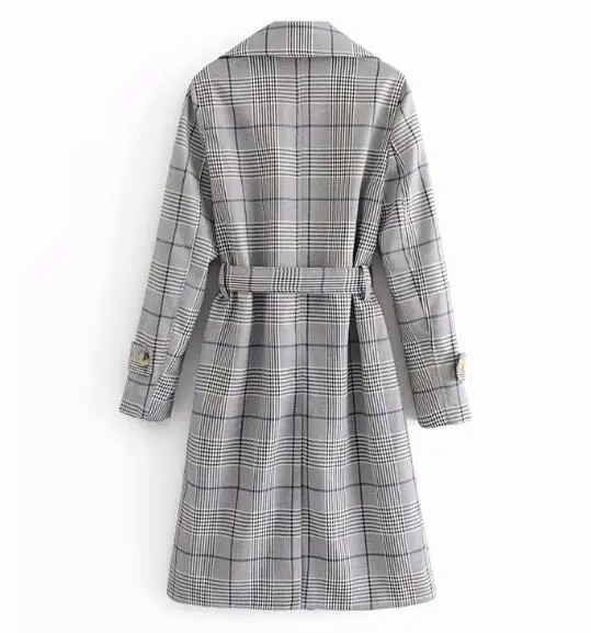 Retro Bow Tied Sashes Gingham Plaid Trench 2018 New Women Notched collar Double Breasted X-Long Windbreaker Coat Outerwear Belt | Женская