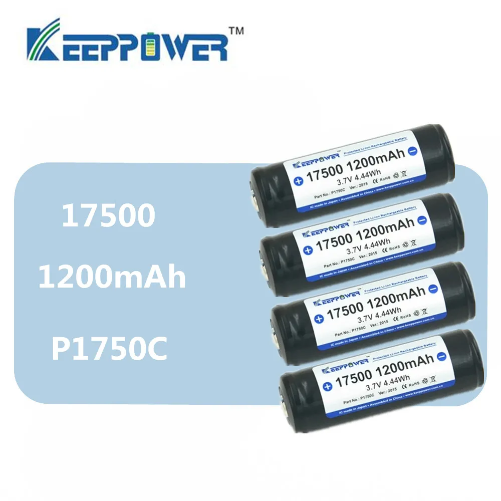 4 шт Keeppower 17500 батареи 1200mAh 3 7 V P1750C 4.44Wh Защищенные Литий ионная аккумуляторная
