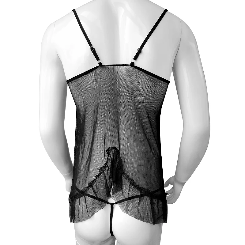 Сексуальное нижнее белье SISSY Кружева Babydoll стринги сексуальное прозрачное Сетчатое нижнее белье для мужчин Ночная сорочка комплект сексуальной пижамы