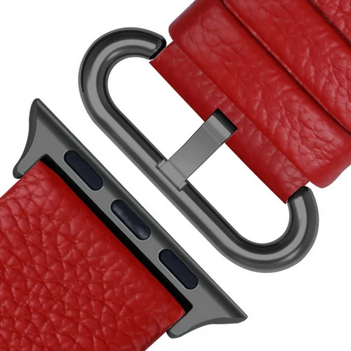 5 цветов, кожаный ремешок для Apple Watch, ремешок с застежкой из нержавеющей стали, браслет для часов 44 мм/40 мм/38 мм/42 мм для iWatch, ремешок 42 серии 3 и 2 и 1 - Цвет ремешка: Red