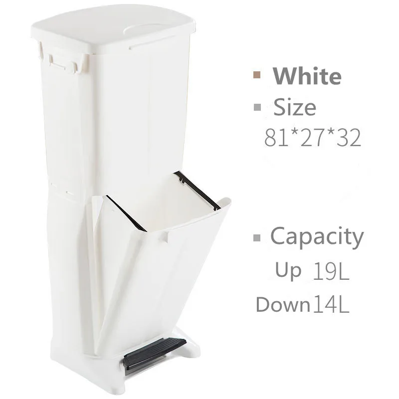 White Classification Trash Can Double-layer Ashcan Dry And Wet Separation Garbage Bin Foot Step With Lid Pedal Ashbin Kitchen Home - Цвет: White
