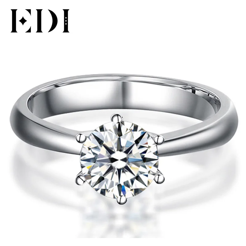 EDI Solitaire Moissanite романтическое кольцо Алиса 14 к белое золото 1Ct искусственный бриллиант свадебное обручальное кольцо для женщин ювелирные изделия