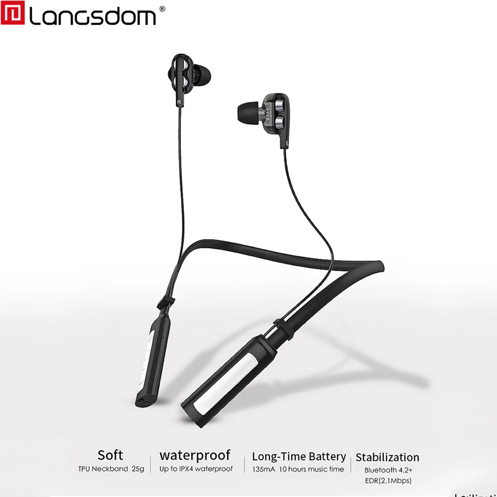 Langsdom LD4, Двойные стерео наушники, Bluetooth, беспроводная гарнитура, игровая, Спортивная, Шейная, наушники с микрофоном, наушники с шумоподавлением