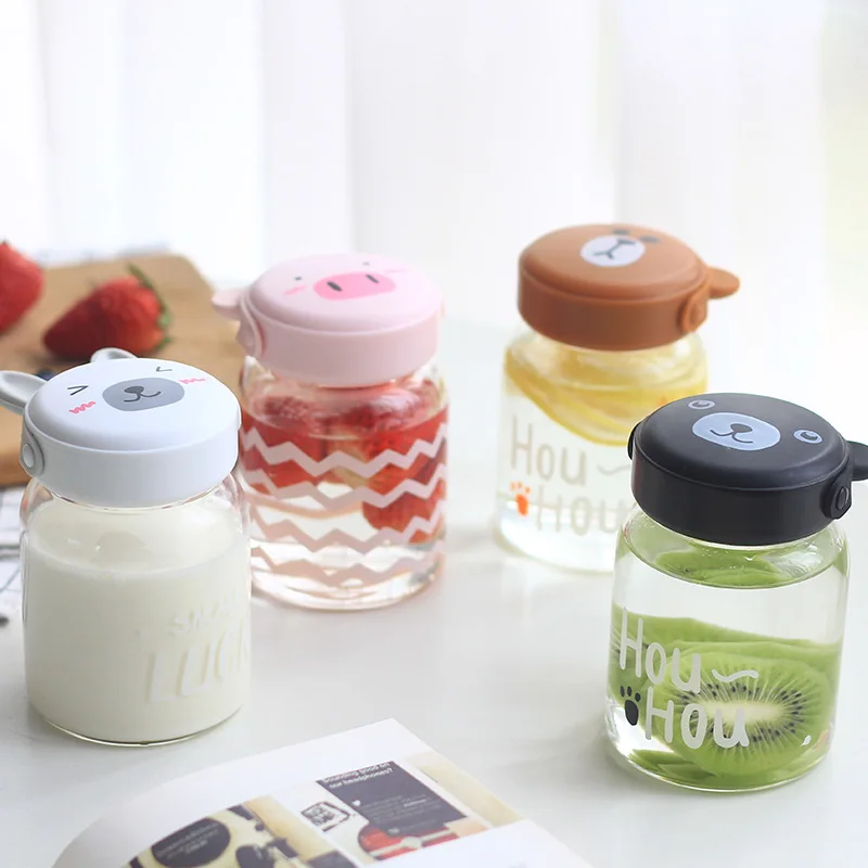 Стеклянная бутылка для воды спортивная BPA бесплатно детей животные фрукты