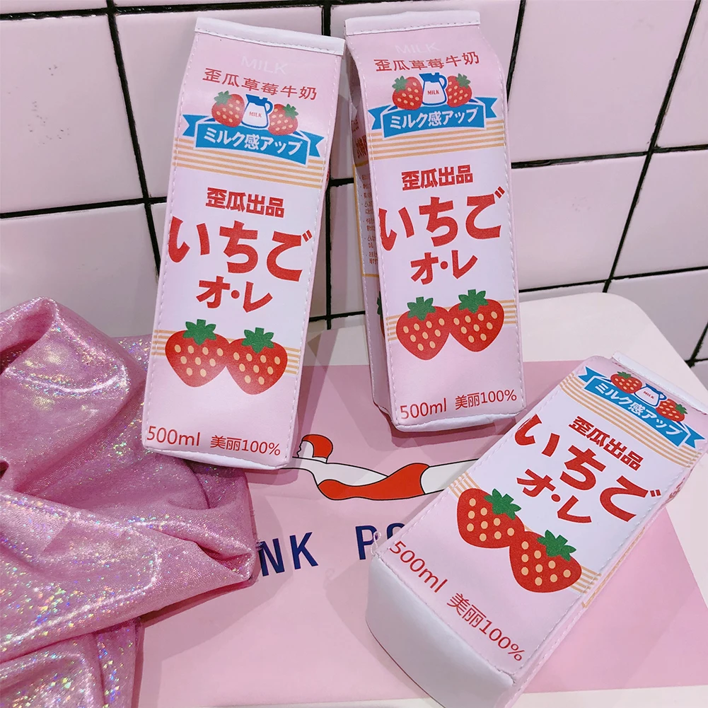 Креативный чехол из искусственной кожи для карандашей с клубничным молоком, милый пенал, чехол кавайные канцелярские школьные принадлежности, детский подарок