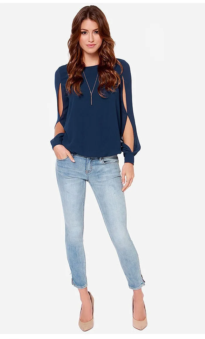 Blusas mujer de moda Весна modis Свободная шифоновая блуза с длинным рукавом размера плюс повседневные женские майки и футболки