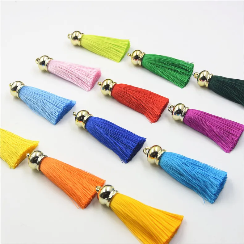 Новинка 30 цветов вискозные кисточки с золотыми колпачками шелковые бахрома