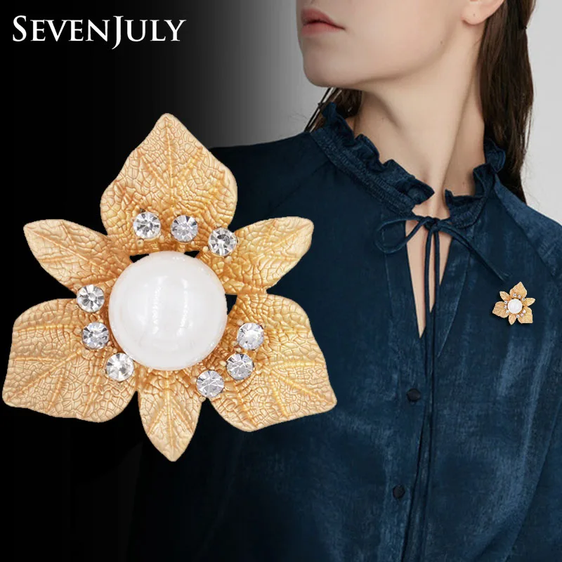 OL стиль металлическая брошка в виде листьев булавка жемчужина модные ювелирные