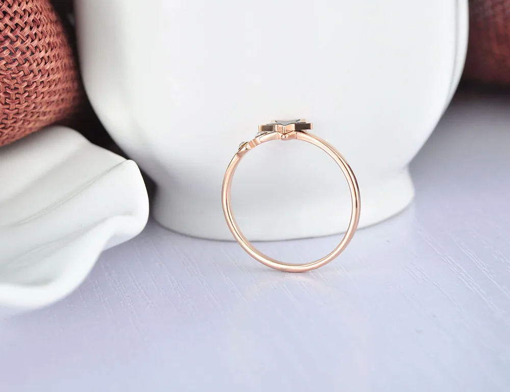 JeeMango New Stainless Steel Star Shape Rings For Women Rose Gold Color Cubic Zirconia Female Ring Accessories Jewelry R18010