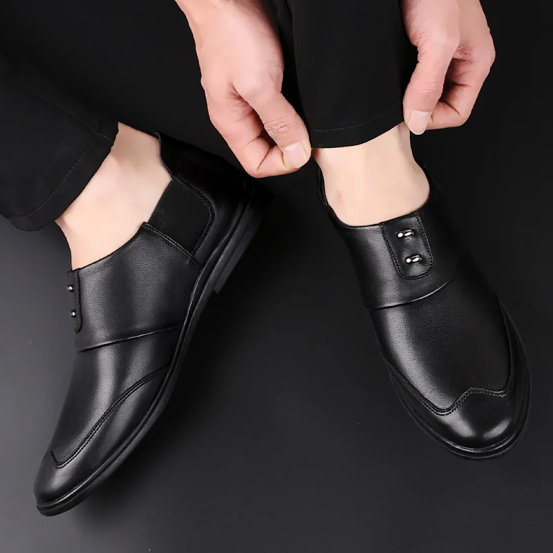 Мужские кожаные лоферы без застежки коричневые или черные повседневные Мокасины