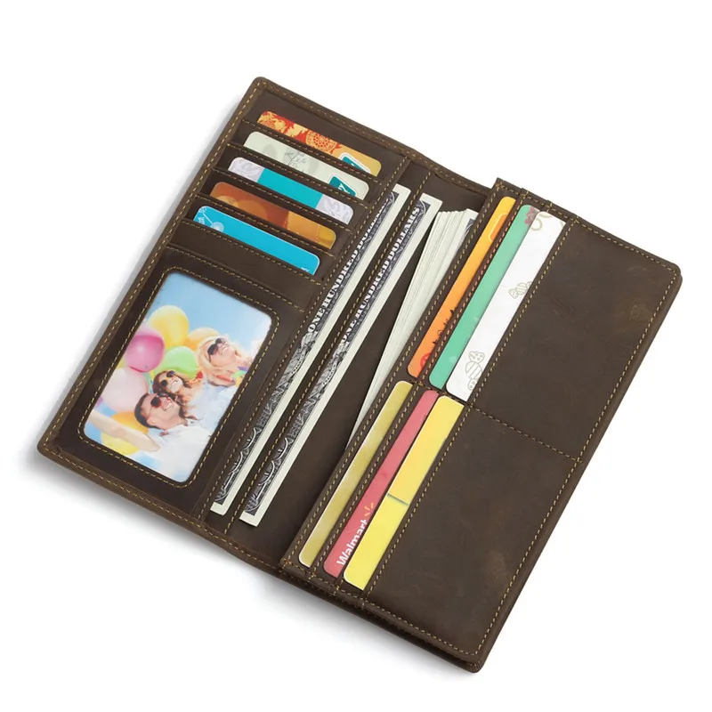 Винтажные коричневые мужские кошельки Nesitu большого размера из натуральной кожи