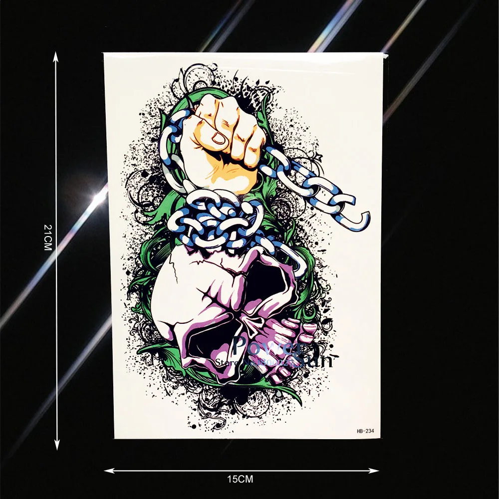 Трендовая временная татуировка панк череп Сила Кулак цепь тату для мужчин женщин