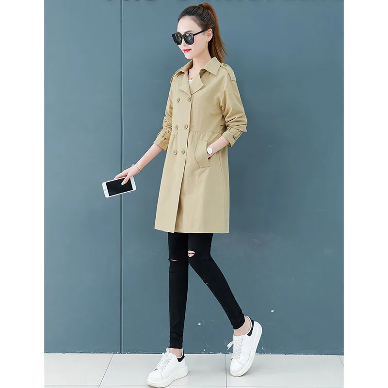 

Women's Trench Coat Spring Autumn Double Breasted Slim Thin Windbreaker Coat Mid-Length Casual Fashion Outerwear Female A596