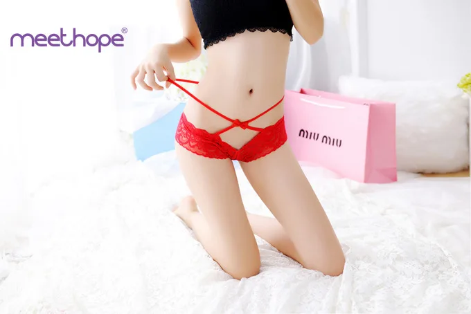 Эротические женские сексуальные кружевные трусики с бантом нижнее белье