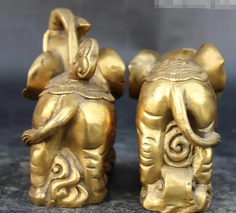 Китайские бронзовые богатые Yuanbao Ru Yi слон Слонопотама животных пара статуя|statue