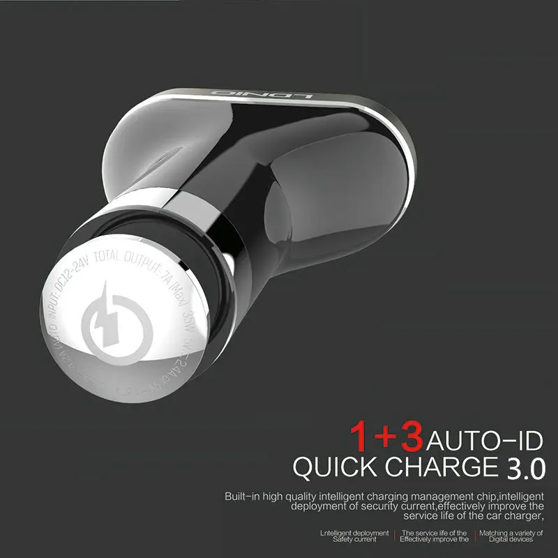 LDNIO C701Q USB Автомобильное зарядное устройство 5 В 4.2A Быстрая зарядка Qualcomm 3,0 4 порта прикуриватель адаптер для сотовых телефонов Xiaomi Tablet