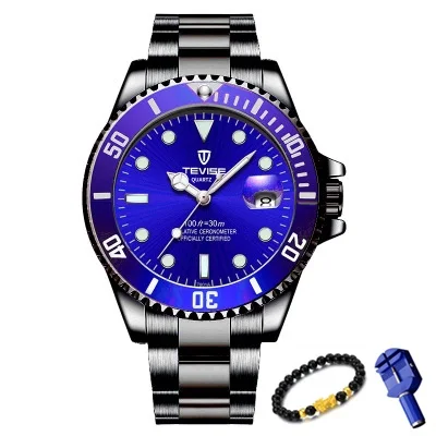 Blue BlackSteel TEVISE автоматические механические часы для мужчин часы спортивные Бизнес наручные часы мужские часы светящиеся часы календарь Relogio Masculino - Цвет: Blue BlackSteel
