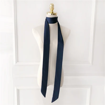 navy blue Luna& Dolphin, женский длинный шарф, 200*5 см, сплошной цвет, шифон, шелковые шарфы, резина, красный галстук, шарфы, черная повязка на голову, сумка, лента, чокер - Цвет: navy blue