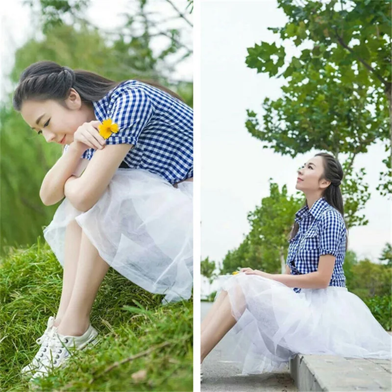 Tulle Gauze Skirt Spring Summer Retro Pleated Midi Long High Waist Pettiskirt women's Jupe Longue | Женская одежда