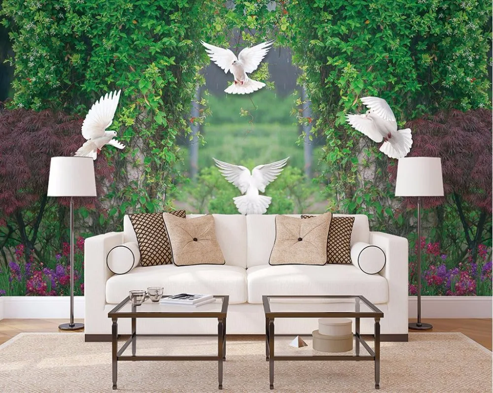 

4d wallpaper walls Custom photo wall mural brick wallpaper bedroom living room Flower vine pigeon 3d stereoscopic wallpaper