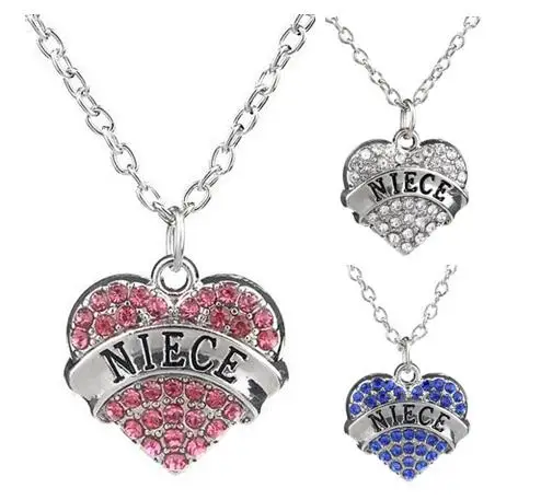 5PCS/lot Clear Pink Blue Rhinestones Engraved Niece Pendant Necklace Fashion Jewelrys For Women Gifts |