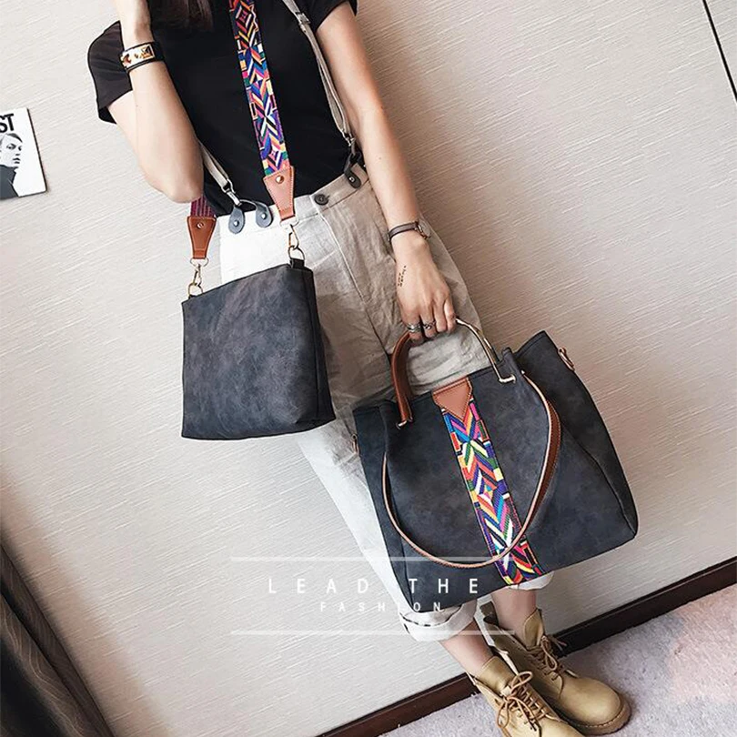 

Crocodile Big Women Colored Ribbon Composite Bag Woman Handbag Lady Famous Designer Brand Leather Shoulder Messenger Bag HLS59