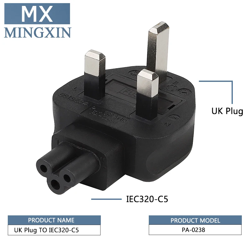 UK 3-контактный разъем IEC 320 C5 AC Мощность адаптер переменного тока, Соединенное Королевство IEC320 C5 конверсионная вилка, из ПВХ Материал