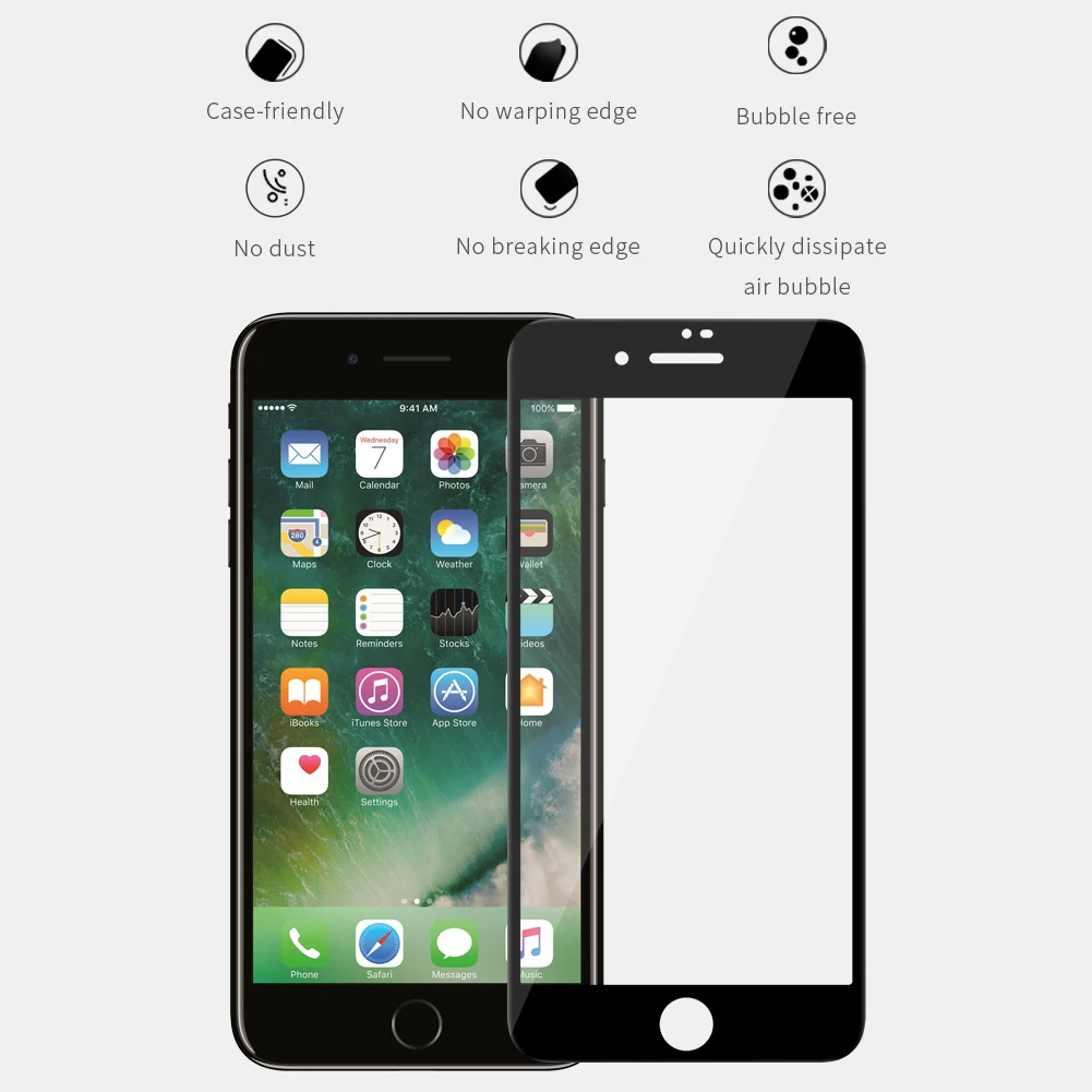 Nillkin glass film for iPhone 8 7 PLus curved full screen Anti-Explosion protector Anti-broken edge Full Screen Protector 5.5&quot |