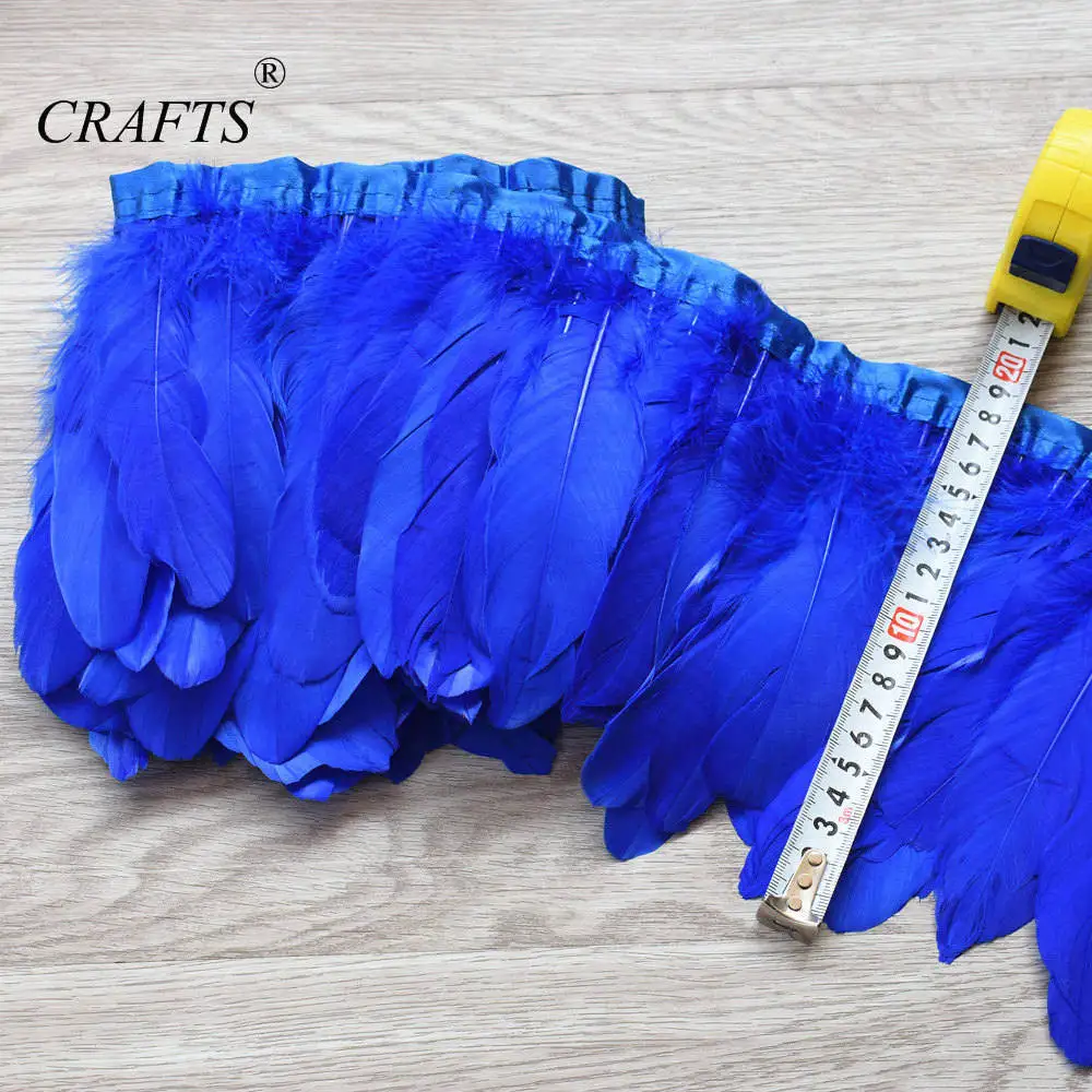 royal blue Отделка гусиным пером 2 ярдов/многоцветное окрашенное гусиное перо пояс/15-18 см гусиное перо Ткань кисточки с DIY украшения - Цвет: royal blue