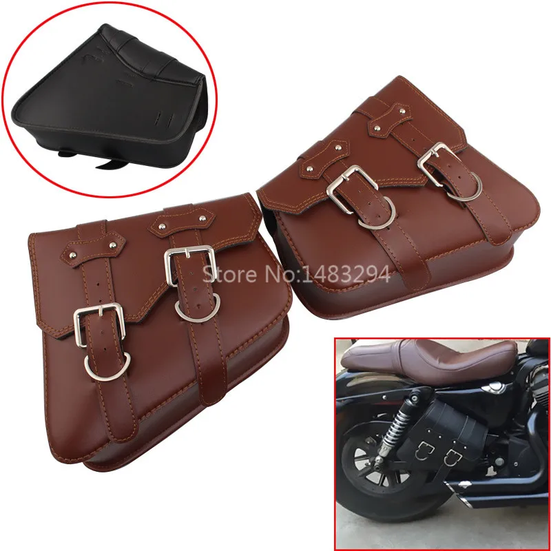 Motorcycle Brown PU Saddle Swingarm Side Bag Fit For Harley XL Sportster 1200 883|motorcycle harley bags|for 883bag sportster |