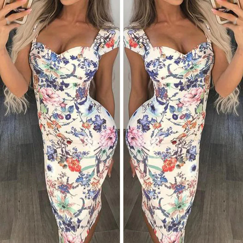 Женское богемное цветочное облегающее коктейльное платье для вечеринки Летний