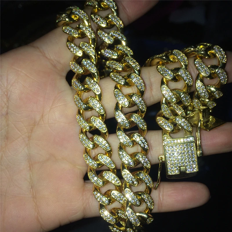 13 мм Iced Out Циркон Майами кубинское ожерелье хип-хоп ювелирные изделия золото
