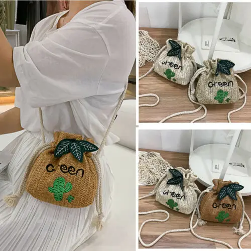 Женская Плетеная соломенная сумка Boho плетеная Сумка из ротанга на шнурке пляжный