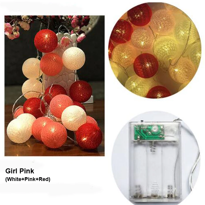 Girl Pink 2 шт./лот, Рождественская гирлянда, 3 м, 20 светодиодный светильник, s, 6 см, глобус, хлопковый шар, светильник, цепочка, Guirlande, Lumineuse Boule, декоративный светильник s - Испускаемый цвет: Girl Pink